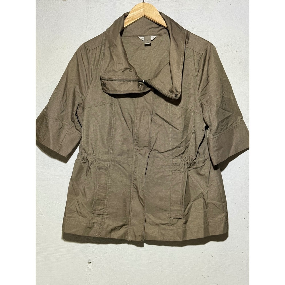 Christopher & Banks Womens L Utility Jacket Brown Cotton Nylon Short Sleeve Coat